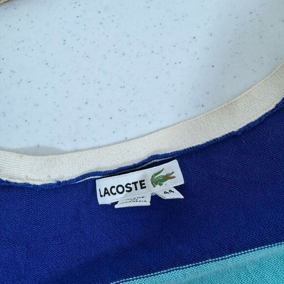 Lacoste Women’s Blue Striped Sweater Size 44 XL 1/4 Button Up - Picture 10 of 13